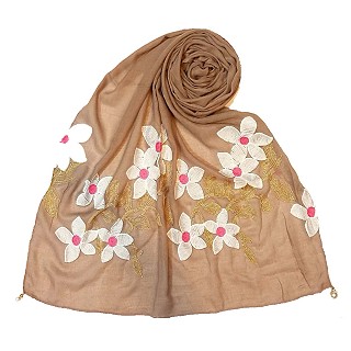 Limited edition embroidered flower hijab - Peanut Brown